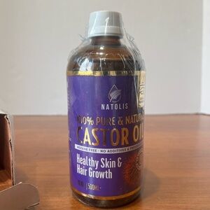 NIB Natolis Pure & Natural Castor Oil in Glass Bottle 16 oz Sealed with pump